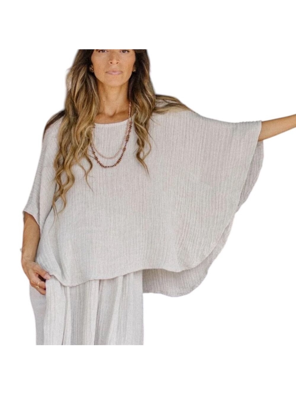 Myrah‎ Penaloza Moon Linen Blend Poncho Oat M/L EUC